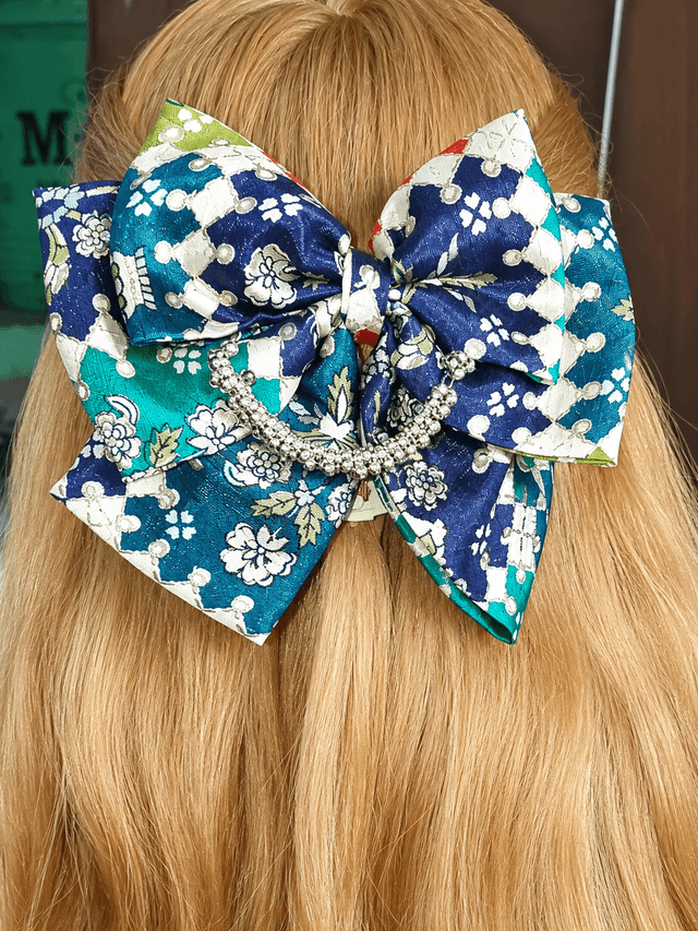 π Royal Blue Floral Designer Bow πβ¨